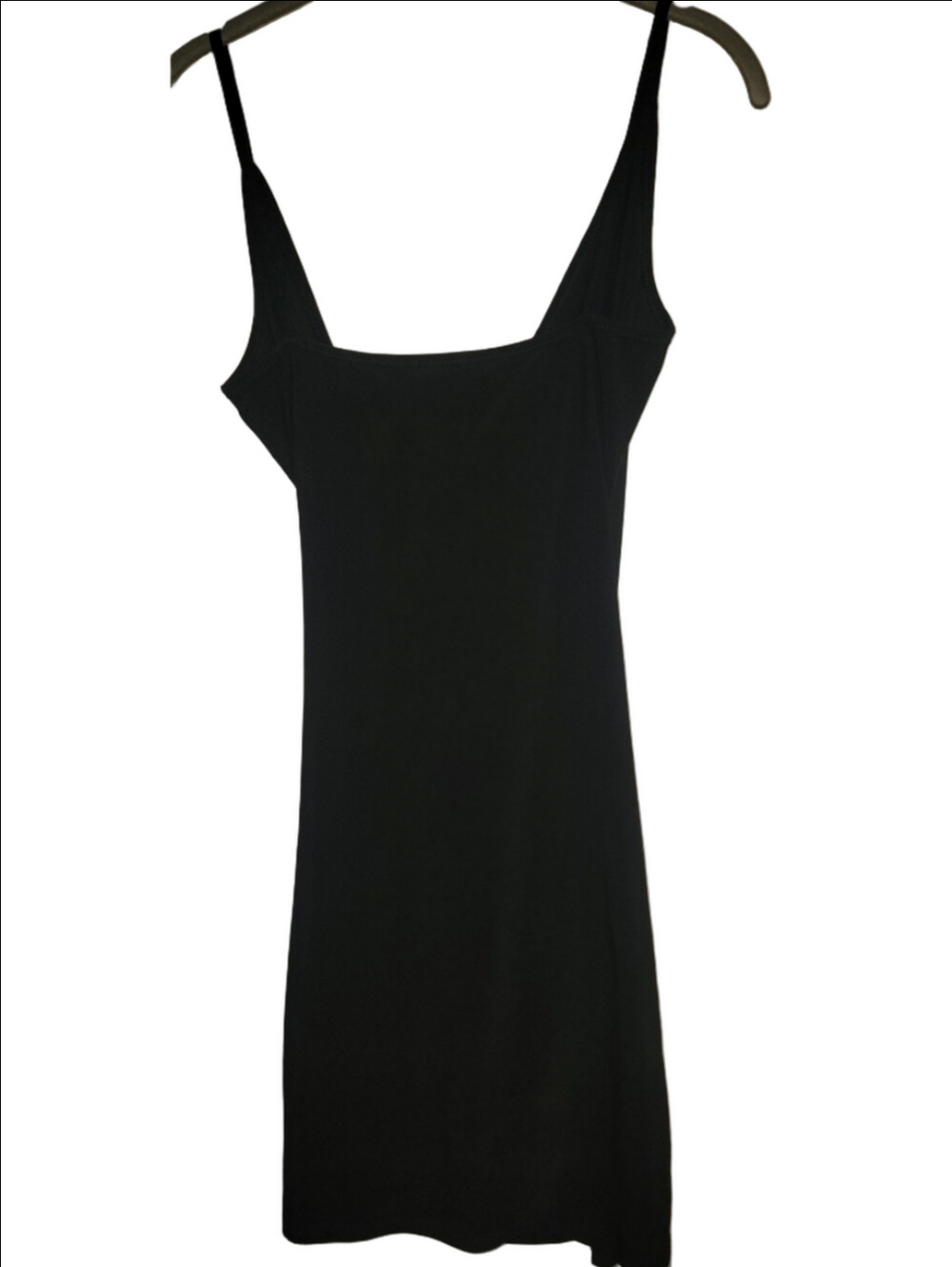 BEBE Black Ruched V-Neck Spaghetti Strap Mini Dress Y2K Style Slinky Sexy LBD - Picture 4 of 14